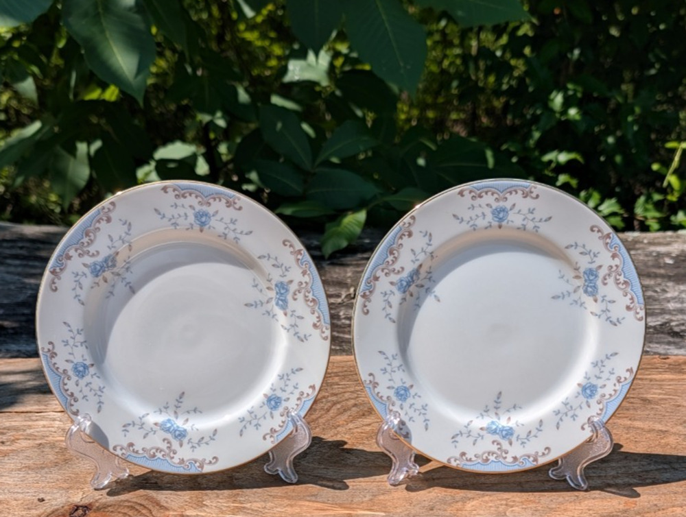 Imperial China Seville Bread Plates 5303 Set of 2 Blue Roses Gold Trim 6-5/8"
